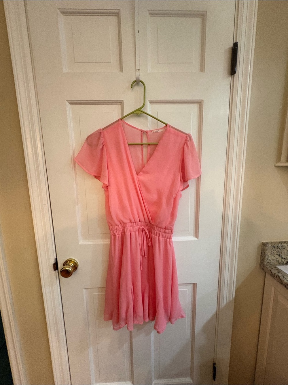 Mi Ami gorgeous Sheer Flutter Sleeve Mini Dress in Light Pink XS